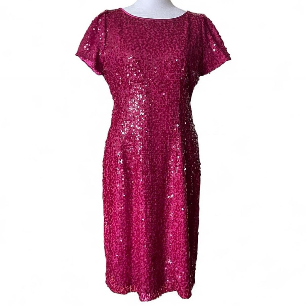 Tahari Raspberry Pink Sequined Sheath Dress - Size 8